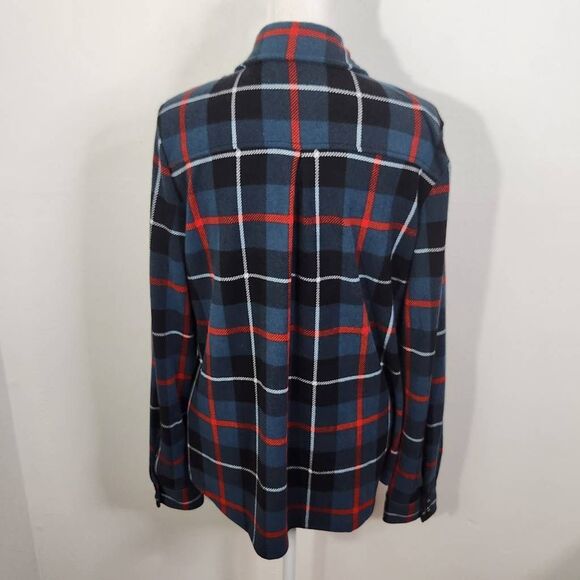 D&Co. Teal Blue and Red Plaid Half Button-Up Top Size Small Plaid Flannel Shirt - Picture 4 of 6